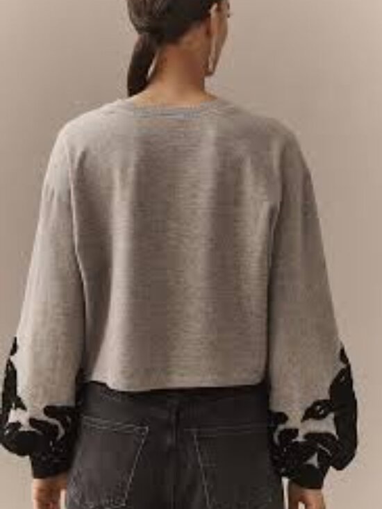 By Anthropologie Velvet Appliqué Sweatshirt  embroidery Pullover styling size M - Picture 3 of 9